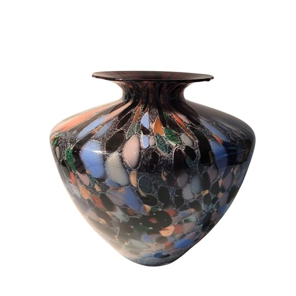 Azzurra Italy Vase Mouth Blown Italian Purple, Blue Copper Veteria Flaw 9 in - Picture 10 of 12